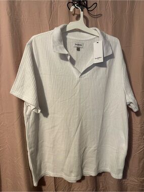 Goodfellow & Co White Ribbed Short-Sleeve Polo